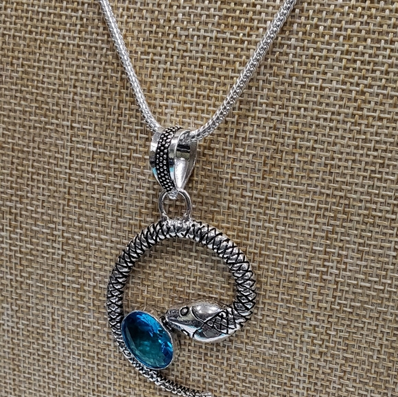 Handmade Blue Topaz 925 Snake, Punk, Gothic Pendant Necklace - Picture 3 of 12